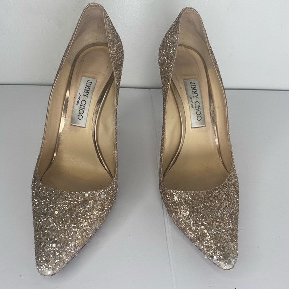 Jimmy Choo Romy Coarse Glitter Gold Fabric Pump Heels - Picture 3 of 9
